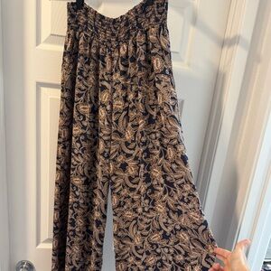 Final Touch Navy and Tan Floral Wide-Leg Pants